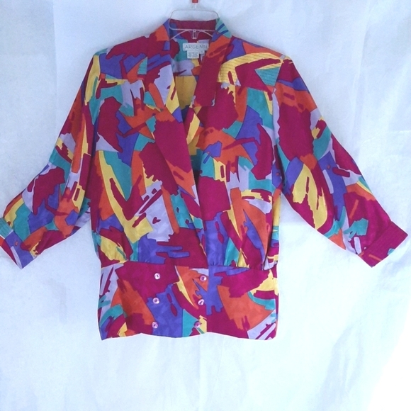 Pat Argenti multicolor silk vintage double breasted button blazer size 10 EUC - Picture 7 of 10
